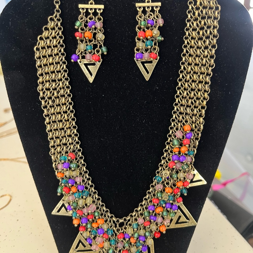 Never Worn! Colorful Beaded Necklace and Earring Set!